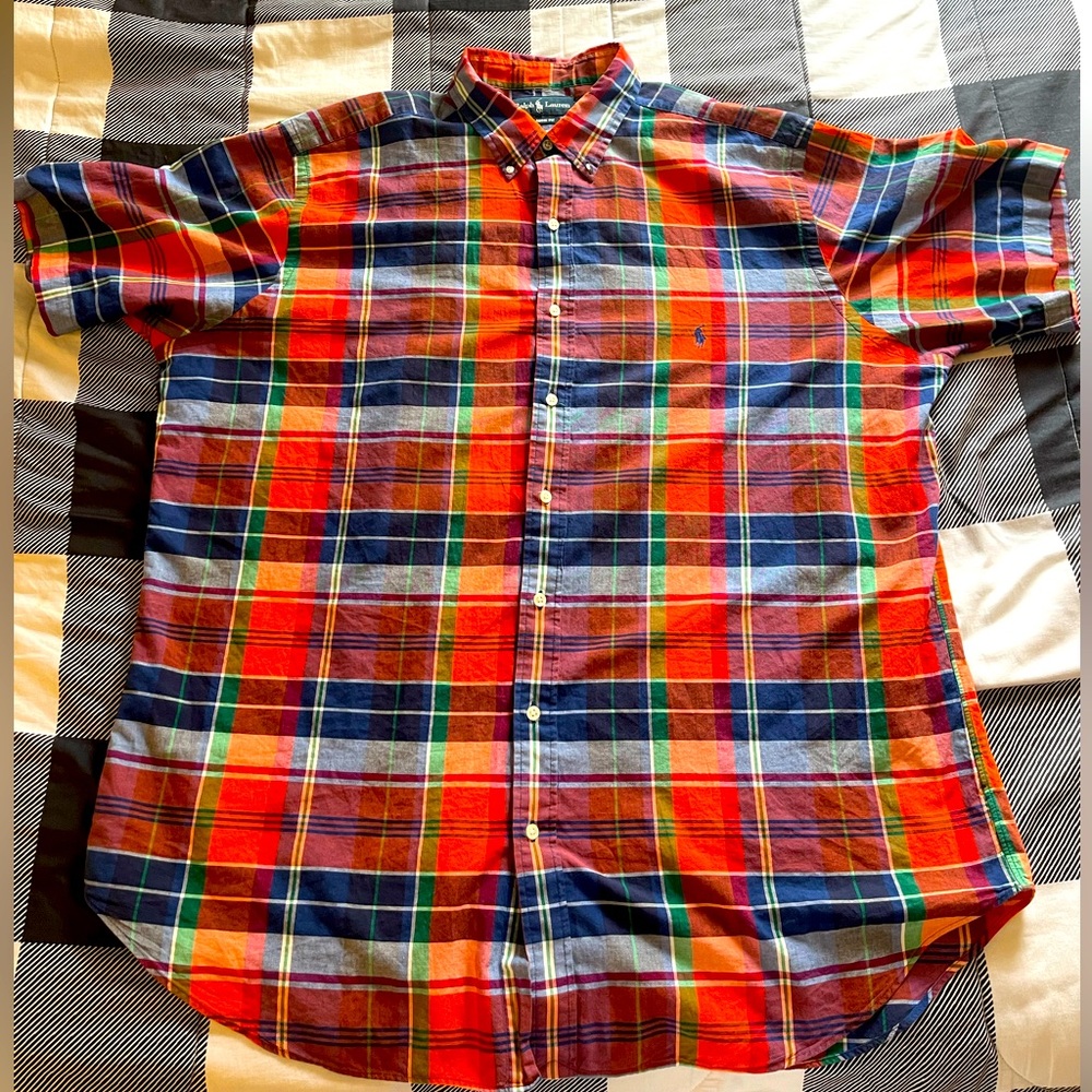 Polo Ralph Lauren Button-Down Shirt Mens 2XLT Multicolor Check Short Sleeve Pony